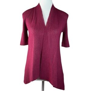 Eileen Fisher Open Front Wool Knit Cardigan Italian Yarn Lightweight Red XS